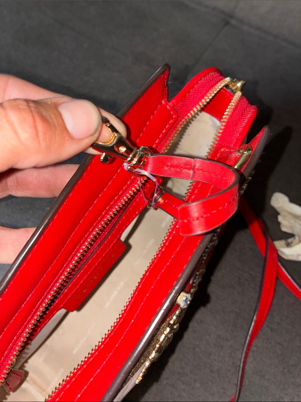 Michael Kors Red Selma embellished Crossbody with Gold & Pink Embellishments - Picture 11 of 15
